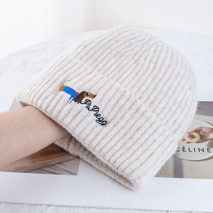 Dog Embroidered Knit Beanie