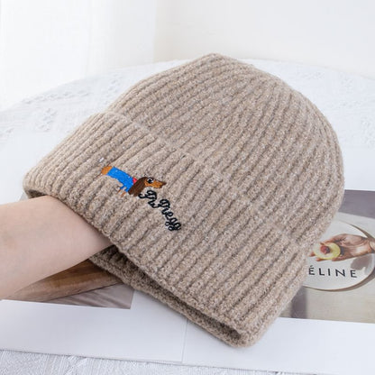 Dog Embroidered Knit Beanie