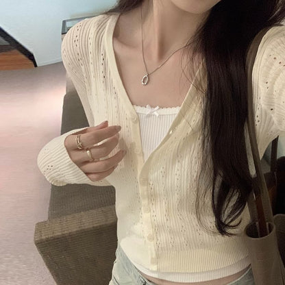 V-Neck Button-Up Plain Cardigan