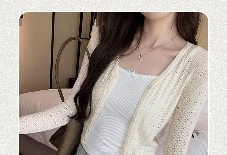 V-Neck Button-Up Plain Cardigan