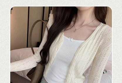 V-Neck Button-Up Plain Cardigan