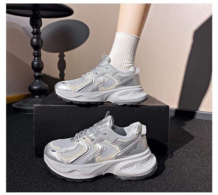 Platform Panel Mesh Sneakers