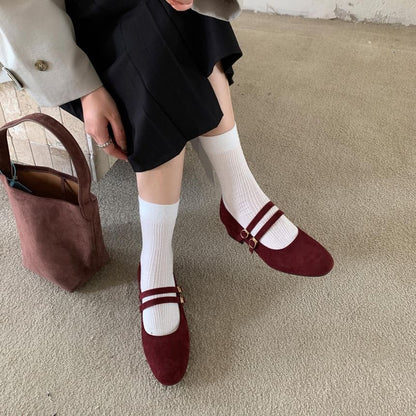 Faux Suede Mary Jane Shoes