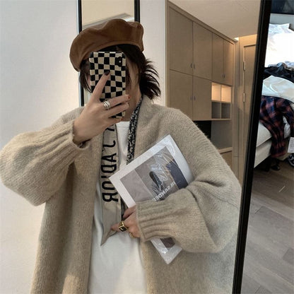 Oversized Open-Front V-Neck Cardigan