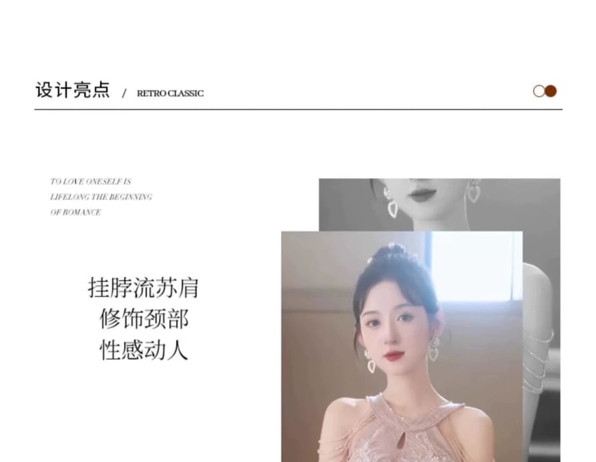 Halter Neck Sleeveless Embroidered Sequined A-Line Evening Gown