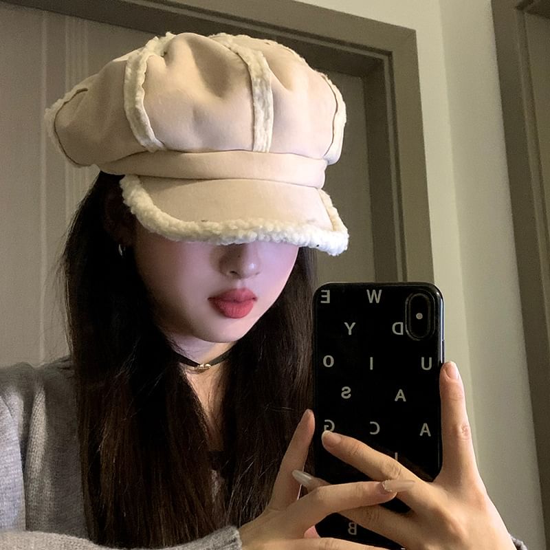 Faux Shearling Newsboy Cap