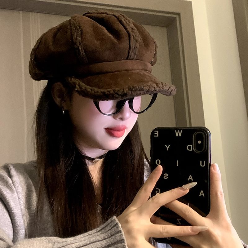Faux Shearling Newsboy Cap