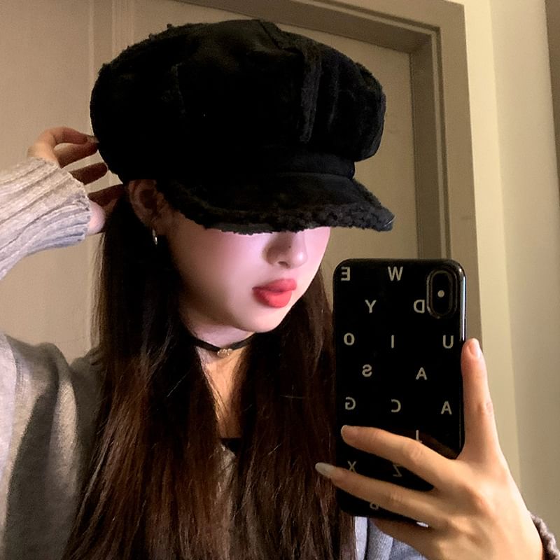 Faux Shearling Newsboy Cap