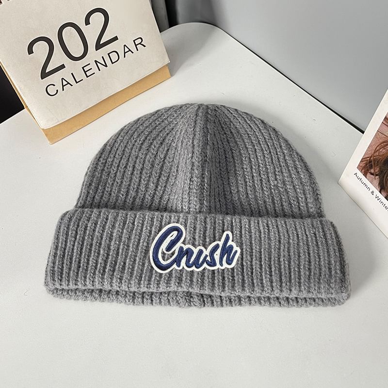 Lettering Applique Knit Beanie