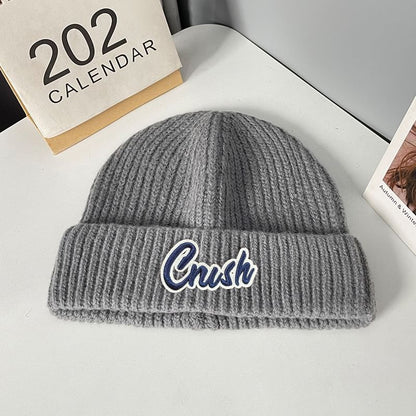 Lettering Applique Knit Beanie