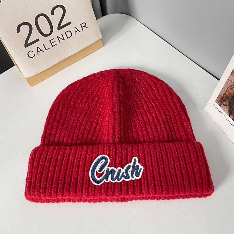 Lettering Applique Knit Beanie