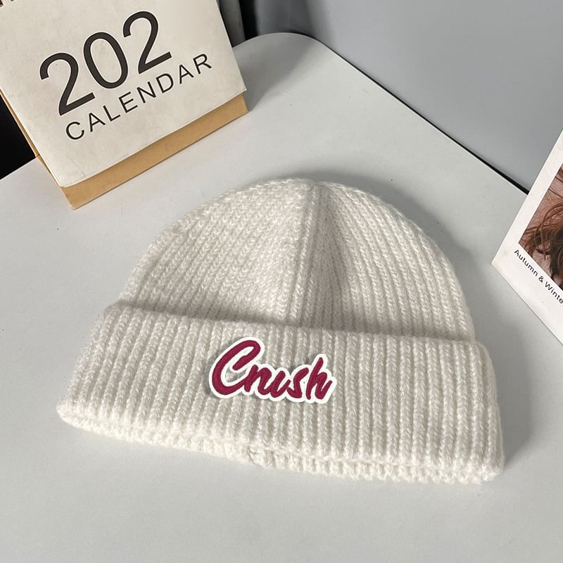 Lettering Applique Knit Beanie