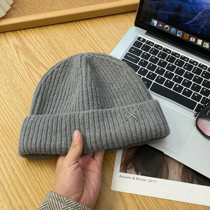 Metal Bow Knit Beanie
