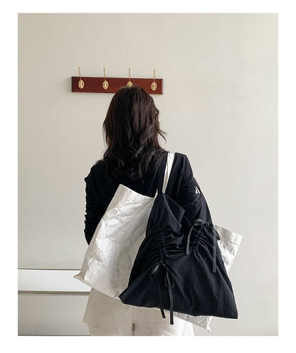 Plain Bow Drawstring Shopper Bag