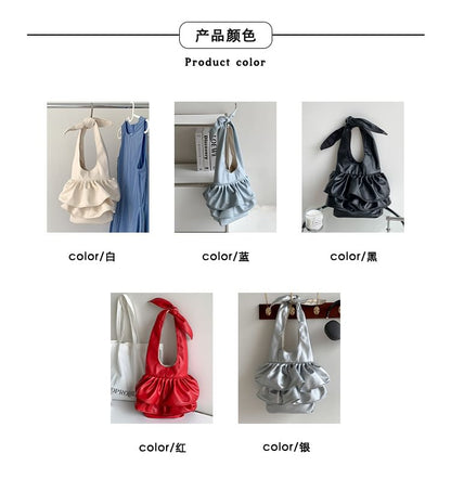 Ruffle Faux Leather Tote Bag