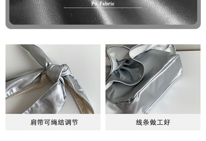 Ruffle Faux Leather Tote Bag