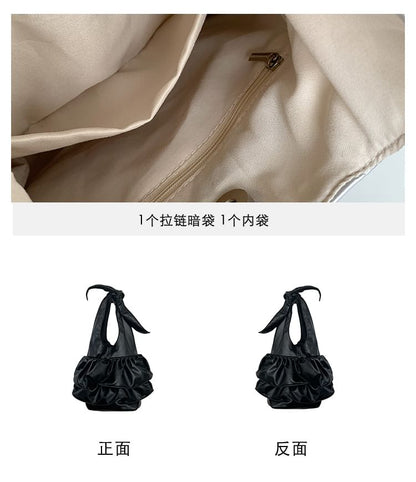 Ruffle Faux Leather Tote Bag