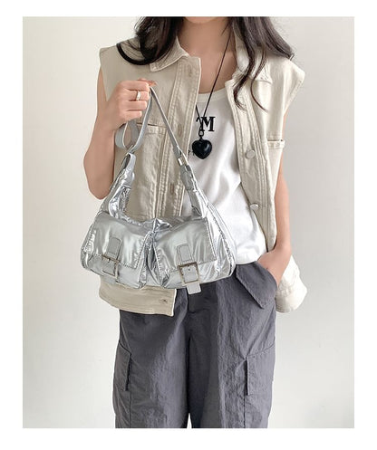 Multi-Pocket Buckled Shoulder Bag