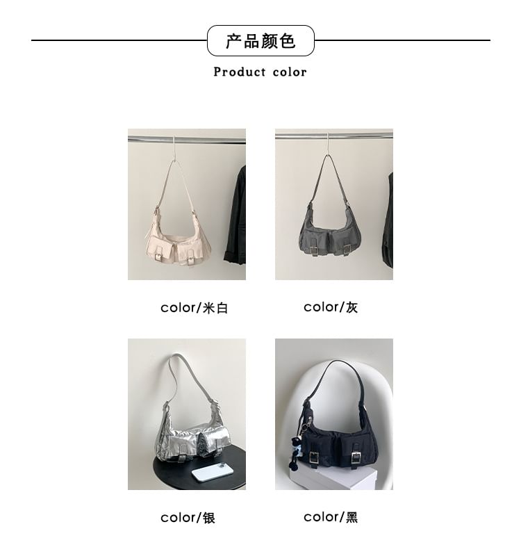Multi-Pocket Buckled Shoulder Bag