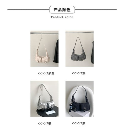 Multi-Pocket Buckled Shoulder Bag
