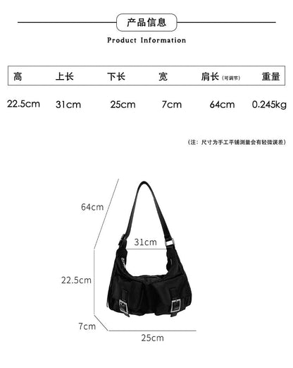 Multi-Pocket Buckled Shoulder Bag