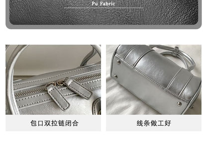 Faux Leather Boston Bag