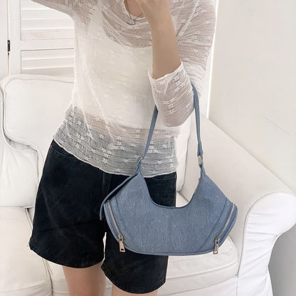 Multi-Pocket Denim Shoulder Bag