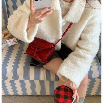 Bow Faux Leather Flap Crossbody Bag