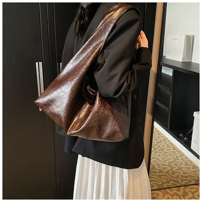 Plain Faux Leather Slouchy Shoulder Bag