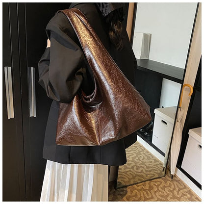 Plain Faux Leather Slouchy Shoulder Bag