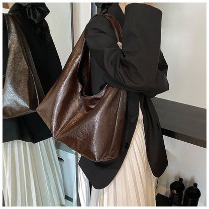 Plain Faux Leather Slouchy Shoulder Bag