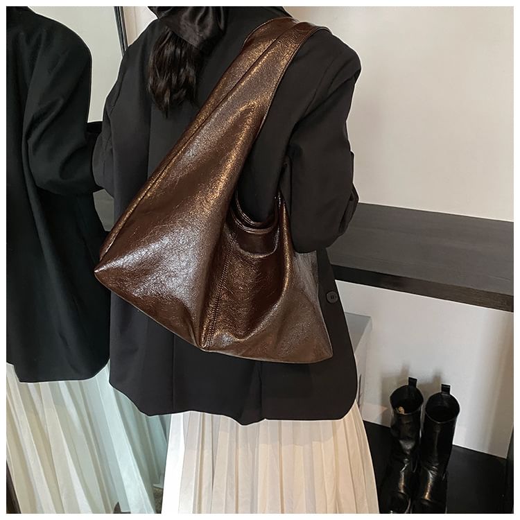 Plain Faux Leather Slouchy Shoulder Bag