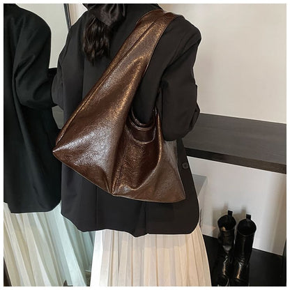 Plain Faux Leather Slouchy Shoulder Bag