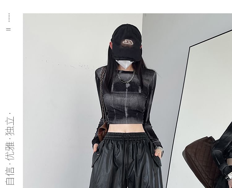 Drawstring Waist Plain Faux Leather Baggy Cargo Pants