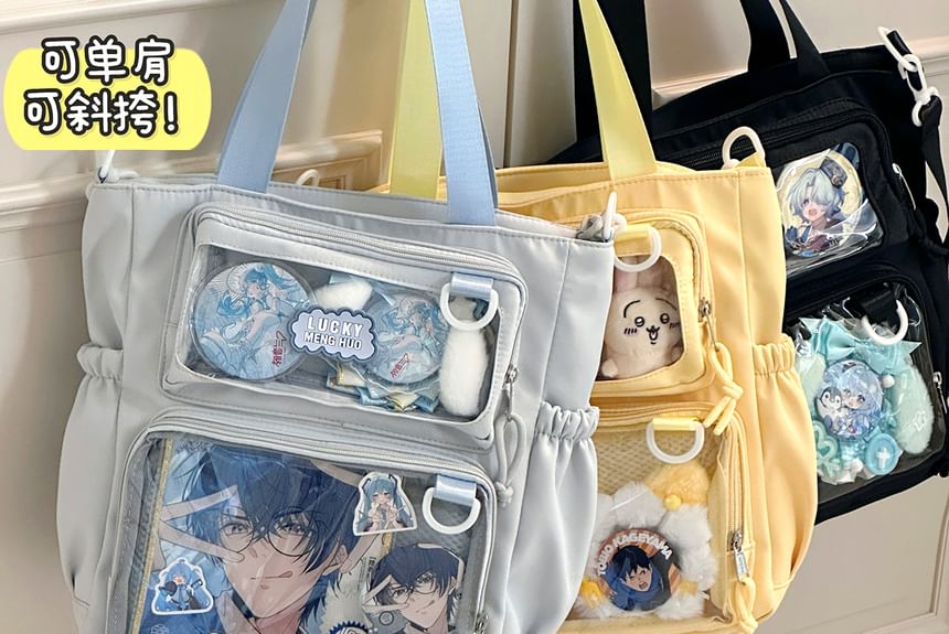 Plain Transparent Panel Crossbody Tote Bag