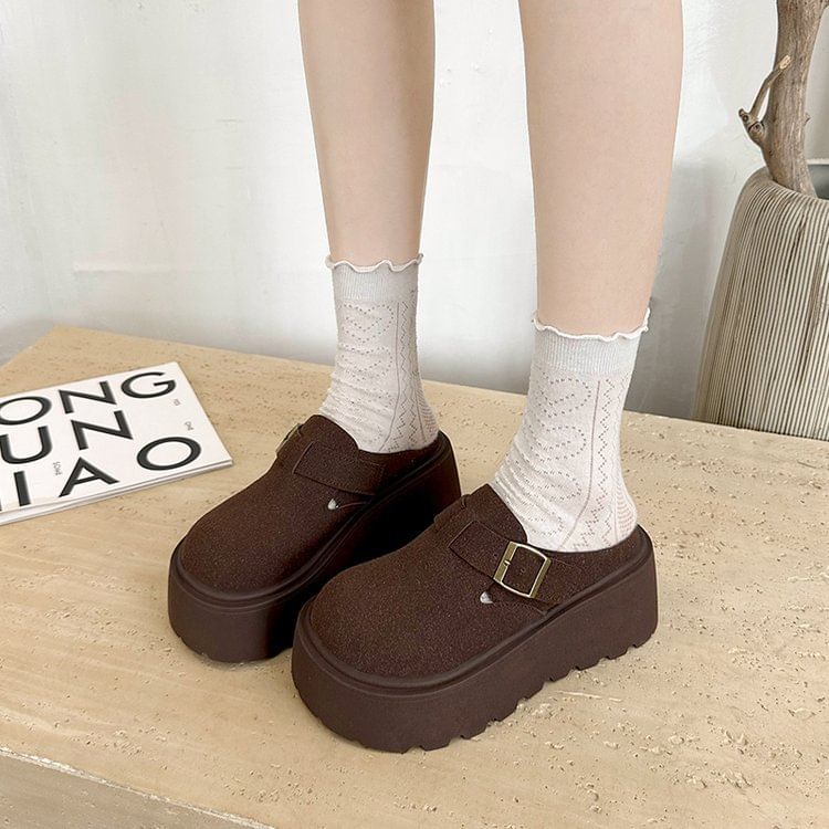 Platform Mules Buckled Suede Faux