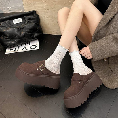 Platform Mules Buckled Suede Faux