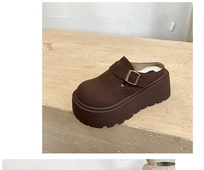 Platform Mules Buckled Suede Faux