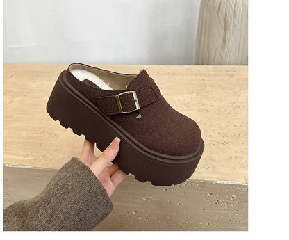 Platform Mules Buckled Suede Faux