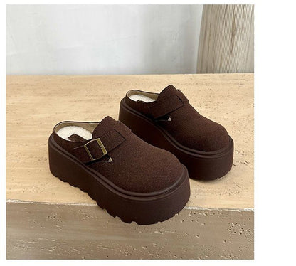 Platform Mules Buckled Suede Faux