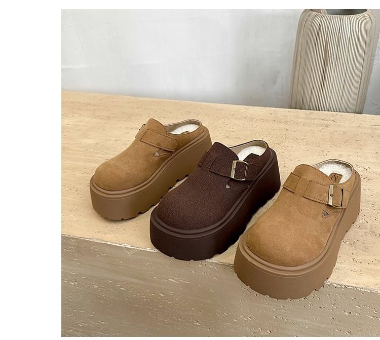 Platform Mules Buckled Suede Faux