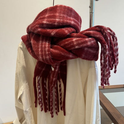 Plaid Fringed Trim Scarf