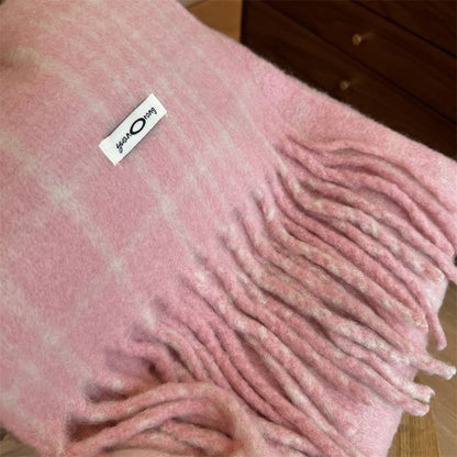 Plaid Fringed Trim Scarf