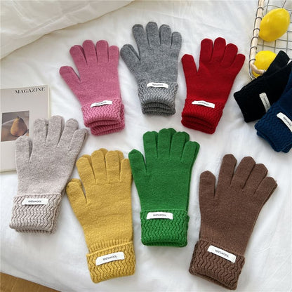 Lettering Applique Touchscreen Knit Gloves