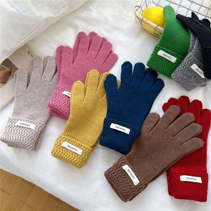 Lettering Applique Touchscreen Knit Gloves