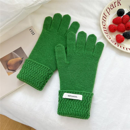 Lettering Applique Touchscreen Knit Gloves