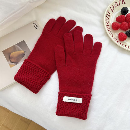 Lettering Applique Touchscreen Knit Gloves