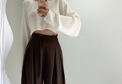 High Rise Plain Pleated Wide Leg Suit Pants