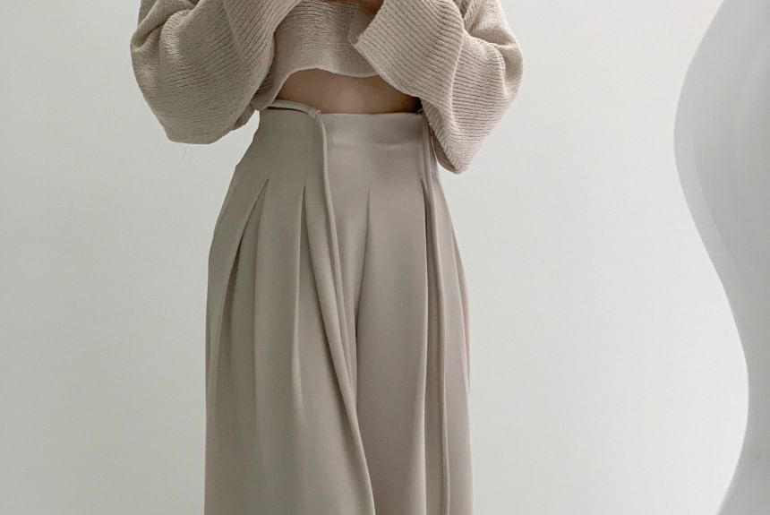 High Rise Plain Pleated Wide Leg Suit Pants