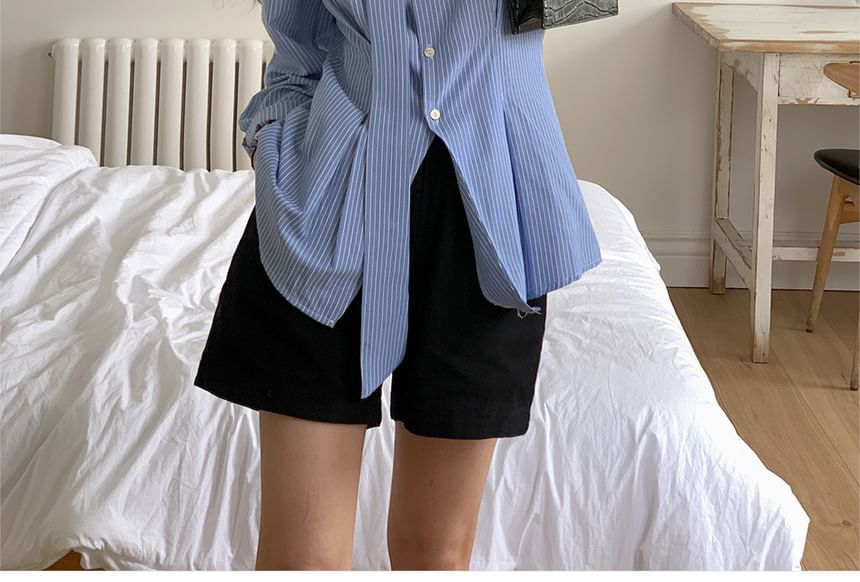 Long Sleeve V-Neck Striped Tie Front Blouse